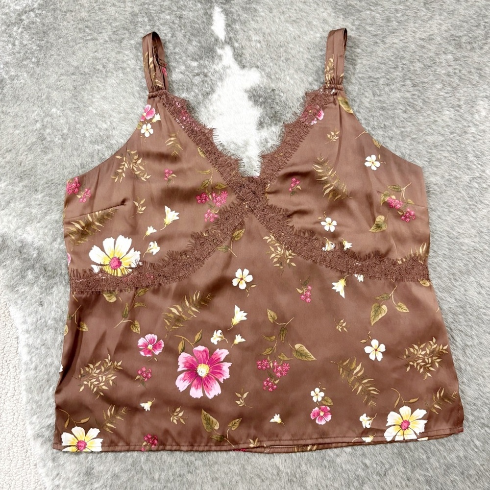 Old Navy Lace Trimmed Floral Satin Cami Top Medium - Picture 4 of 10